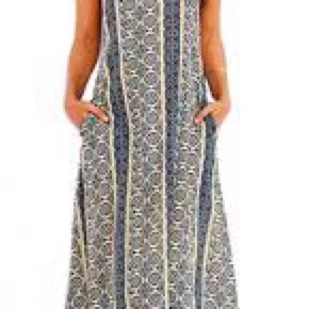 Band of Gypsies Blue and Cream Paisley Maxi Dress